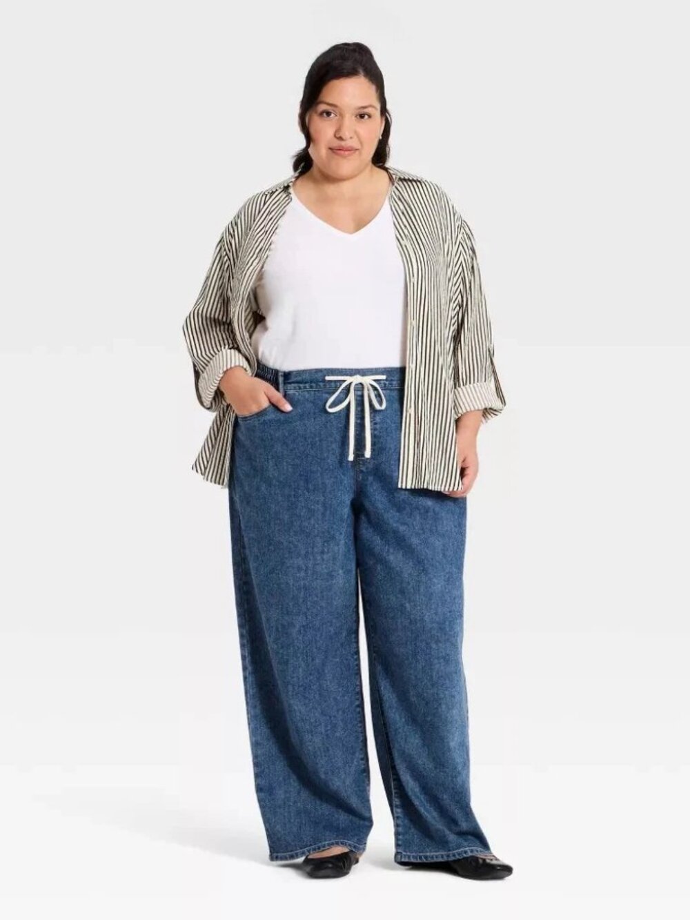 NWT Women's Ava & Viv Size 18 (Waist 42in) Tie-Waist Straight Leg Jeans